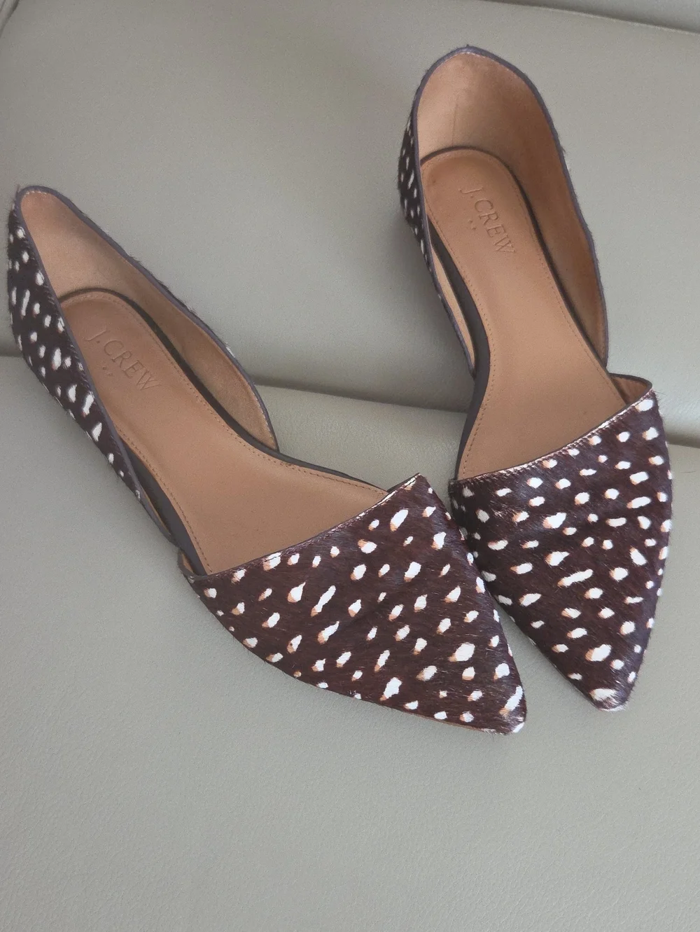 J. Crew Pointed D'Orsay Flats in Brown Leopard Spot Size 7.5